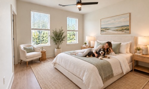 a bedroom with a bed and two nightstands