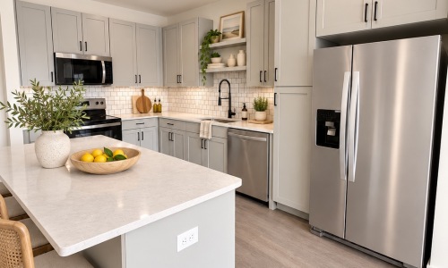 kitchen with white cabinets